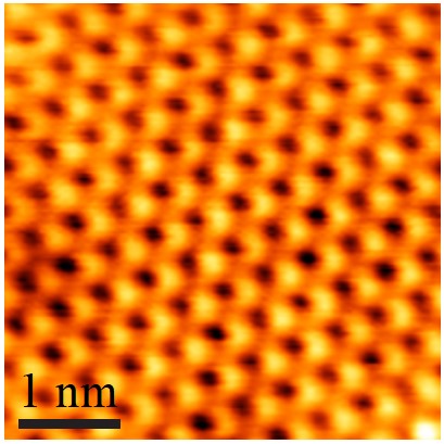 Scanning tunneling microscopy topography of a germanene honeycomb grid
