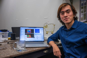 Rui Xu, a Rice University materials science and nanoengineering student, is the lead author on a study showing strontium titanate has the potential to enable efficient photonic devices at frequencies from 3-19 terahertz.  CREDIT (Photo by Gustavo Raskosky/Rice University)